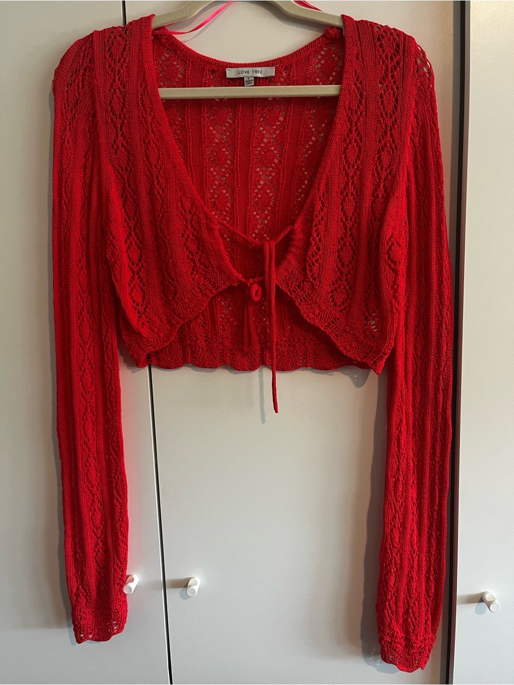 Love Tree Bright hot pink Crochet Tie-Front Bolero Sweater